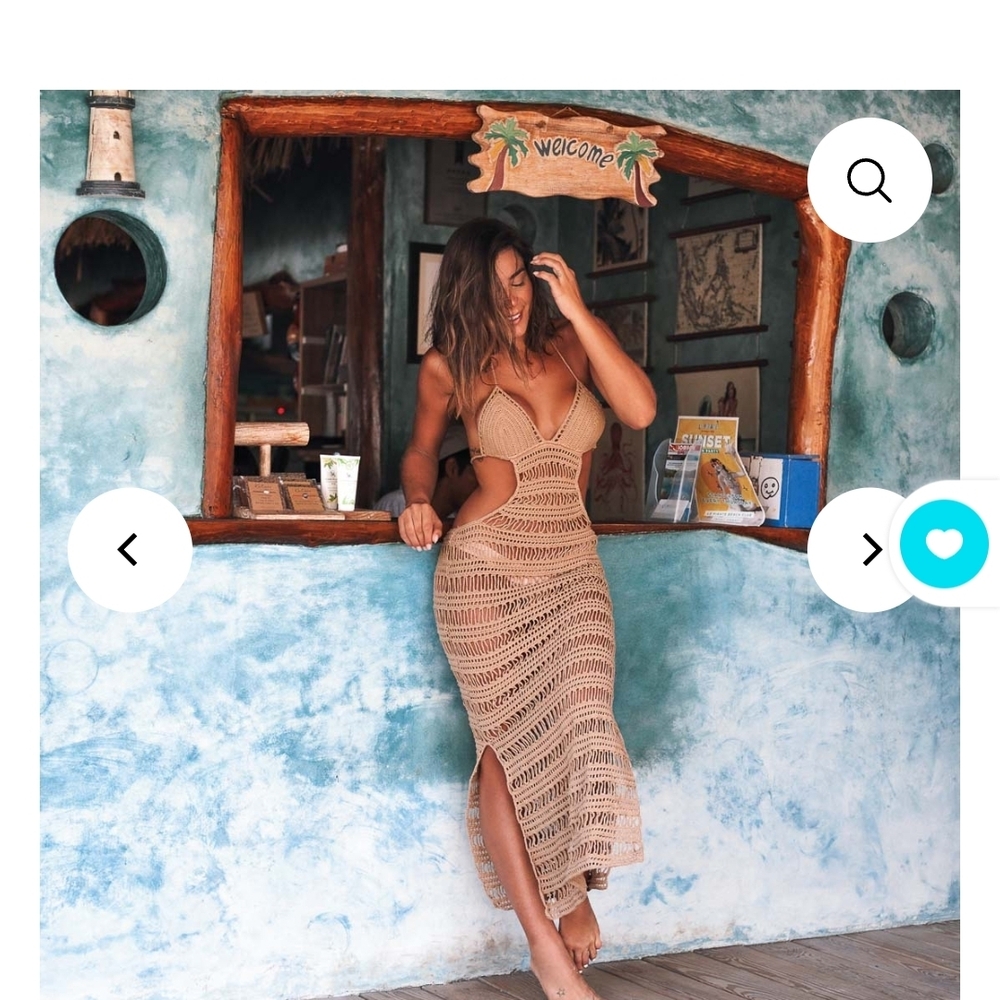 Backless Crochet Maxi Dress - Beige